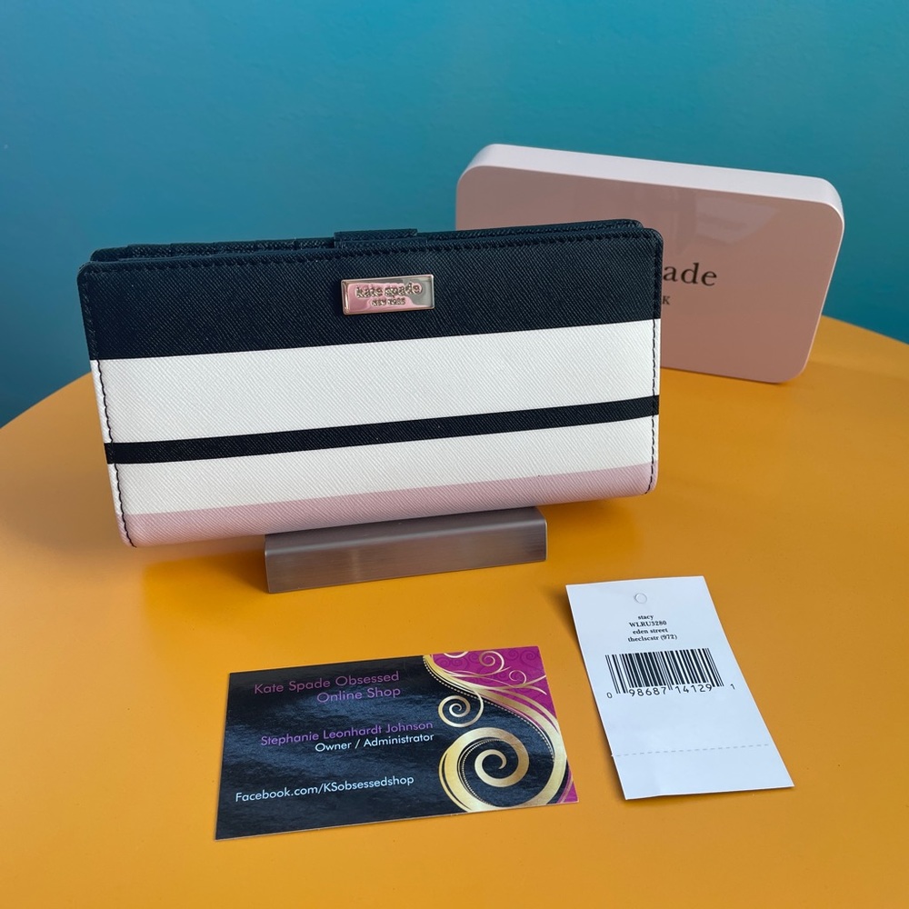 NWT Kate Spade Eden Street Stacy WLRU3280 pink/black stripe